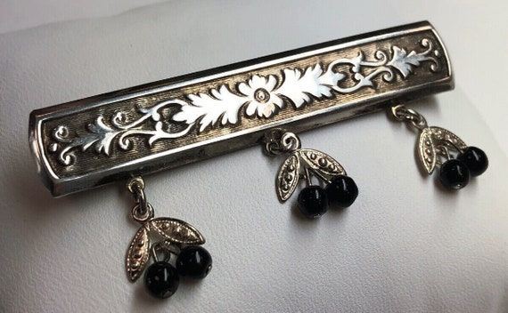 Art Deco Art Nouveau Sterling Silver 925 Black On… - image 1