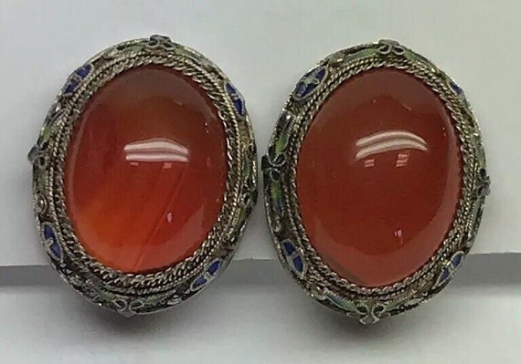 Vtg Artisan Sterling Silver Carnelian Cloisonne F… - image 2