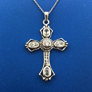 Designer Sterling Silver 925 Cubic Zirconia Religious Cross Statement Necklace