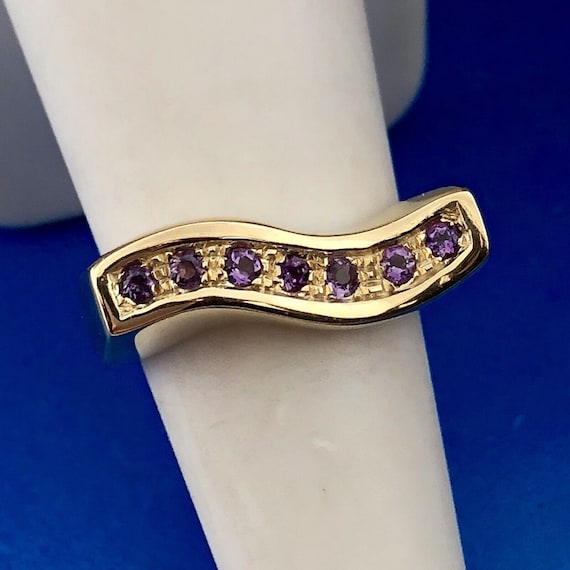 Modernist 14k Yellow Gold Italy Curved Amethyst F… - image 1