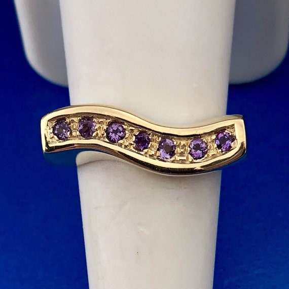 Modernist 14k Yellow Gold Italy Curved Amethyst F… - image 2