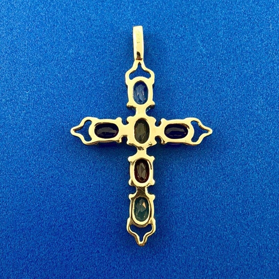 Vintage 10K Yellow Gold Multi Gemstone Cross Pend… - image 9