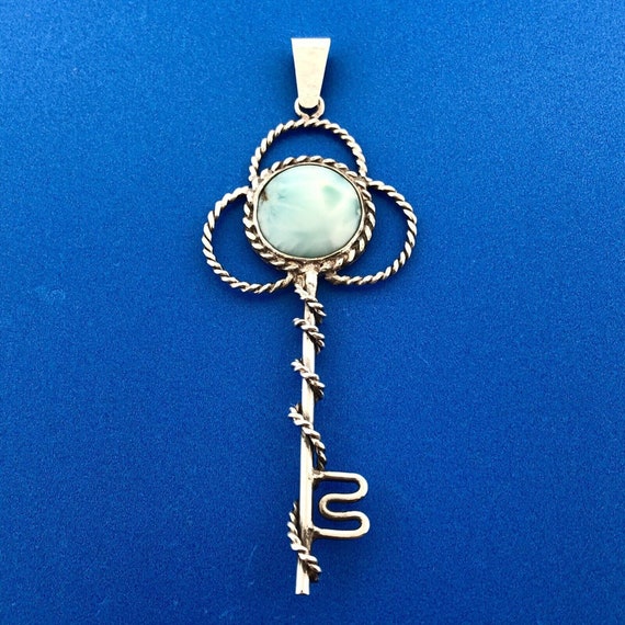 Retro 925 Sterling Silver Larimar Pectolite Skele… - image 2