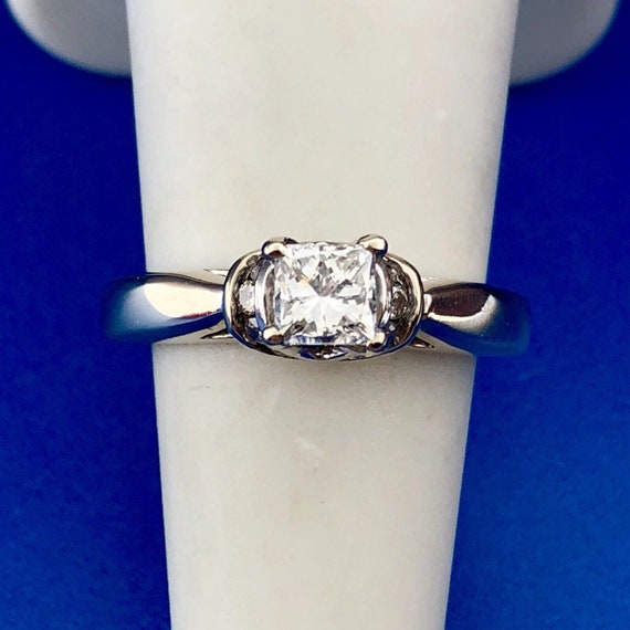 14k White Gold Ring Princess Diamond Center Accen… - image 3