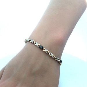 Designer RSE Sterling Silver Vermeil Sapphire Diamond Two Tone Tennis Bracelet