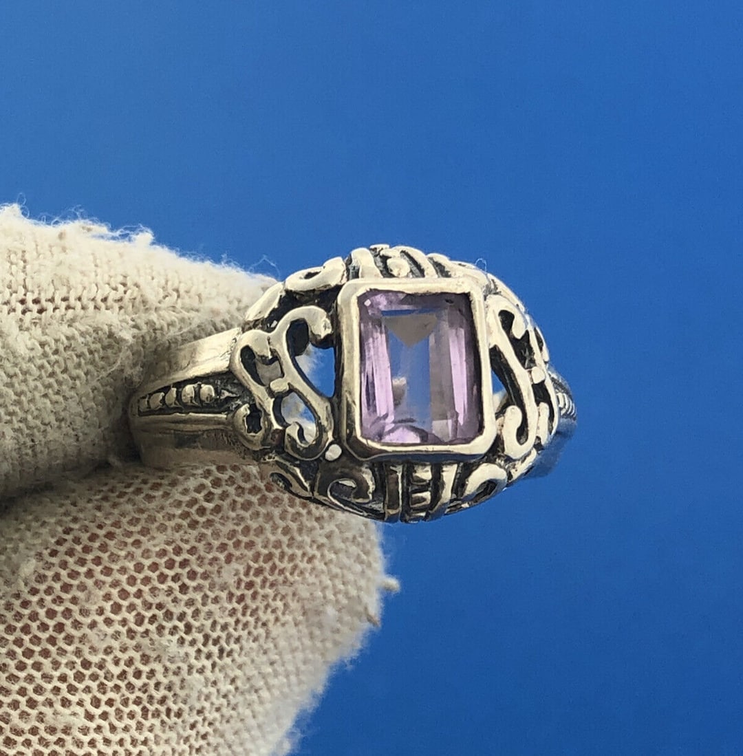 Vintage FAS 925 Sterling Silver Amethyst Open Scroll