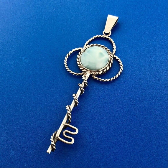 Retro 925 Sterling Silver Larimar Pectolite Skele… - image 3