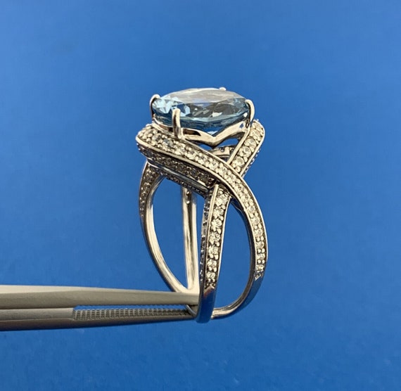 Stunning Sterling Silver Blue Topaz Solitaire CZ … - image 3