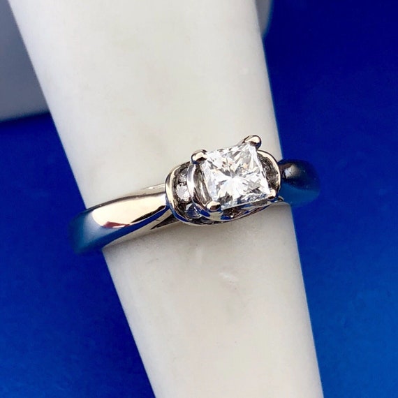 14k White Gold Ring Princess Diamond Center Accen… - image 2
