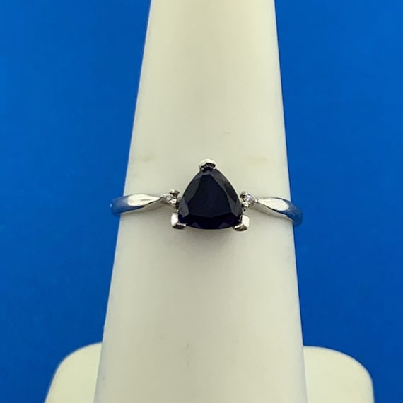 10K White Gold Trillion Cut Sapphire Diamond Acce… - image 2