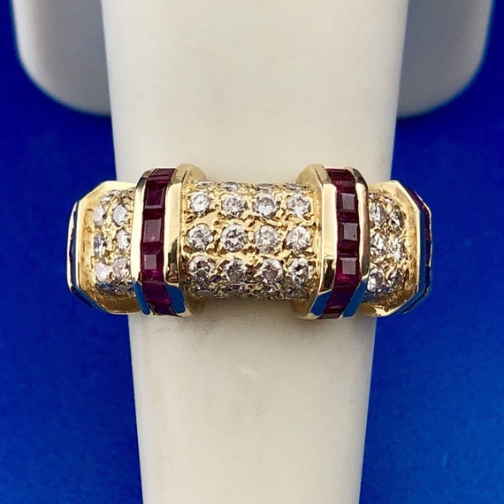 Modern 14k Yellow Gold Diamond & Ruby Cocktail Ri… - image 1