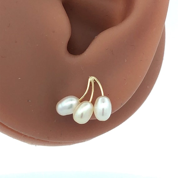 Designer ZZ 14K Yellow Gold Three Oval Pearl Drop Stud Earrings Etsy