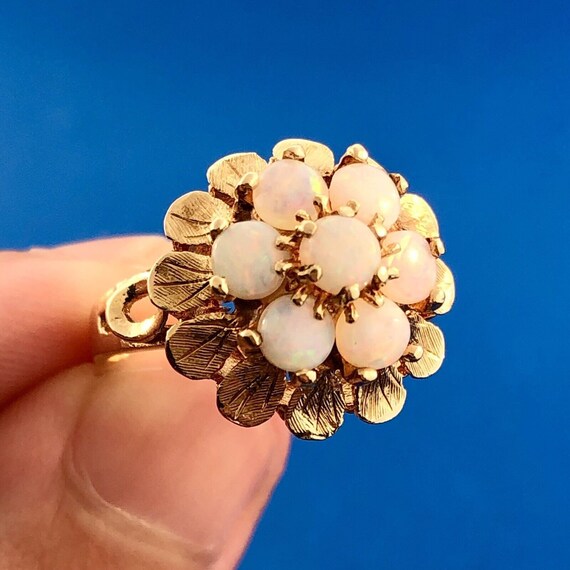 Vintage ESEMCO 14K Yellow Gold Opal Floral Cluste… - image 5