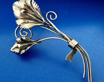 Dramatic Vintage CORO Sterling Silver 925 Lily Of The Valley Pin Brooch