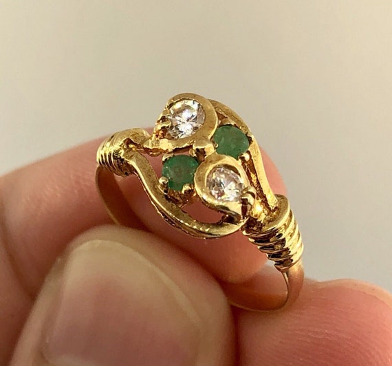 Vintage 18K Yellow Gold Cubic Zirconia Emerald An… - image 9