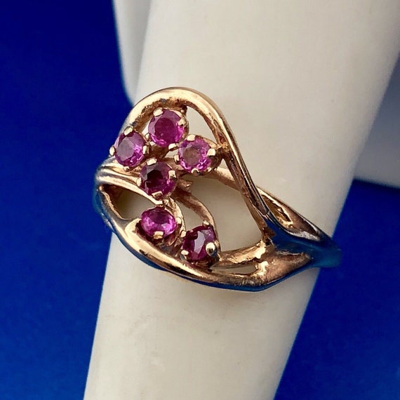 14K Yellow Gold Ruby Cluster Free Form Modernist … - image 3