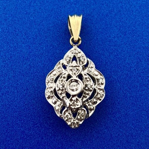 Vintage Art Deco Style 10k Yellow White Gold Diamond Pendant