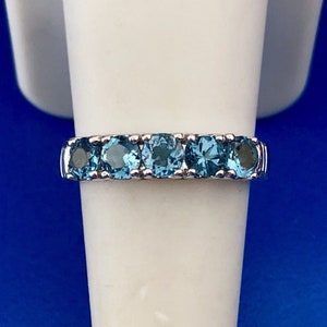 Vintage FAS Sterling Silver Blue Topaz 5 Stone November Anniversary Wedding Band