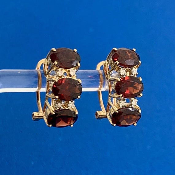 Vintage Garnet Diamond Huggie Stud Earring Pair - image 6