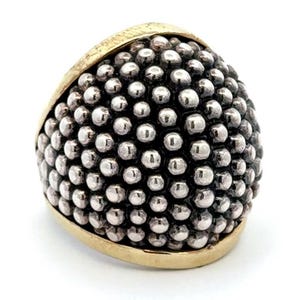 Designer LAGOS 925 Sterling Silver Yellow Gold Caviar Beaded Dome Statement Ring
