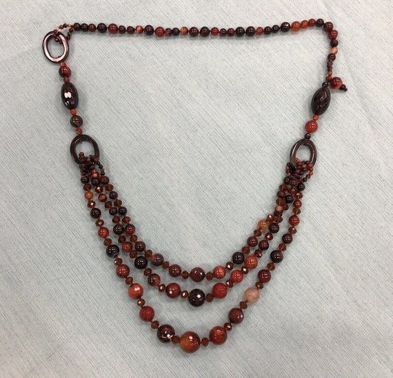 Vintage Designer Hand Knotted Carnelian Obsidian … - image 1