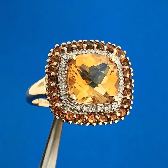 Designer 14K Yellow Gold Citrine Diamond Citrine … - image 1