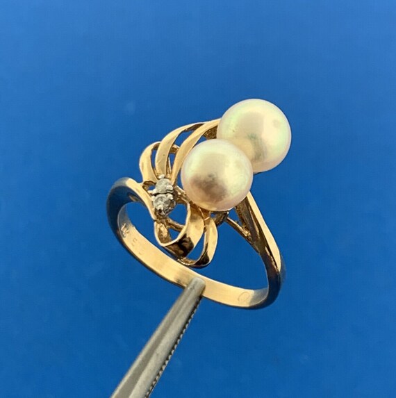 Estate 14K Yellow Gold Pearl Diamond Accented Mod… - image 3