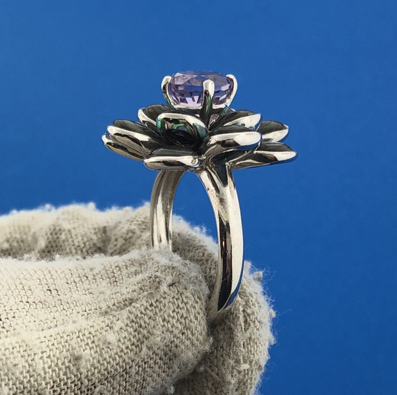 Designer KN China Sterling Silver 925 Amethyst Abalone