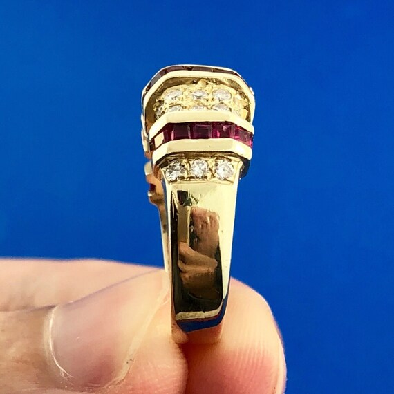 Modern 14k Yellow Gold Diamond & Ruby Cocktail Ri… - image 8