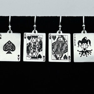 Orecchini pendenti personalizzati artigianali in argento sterling 925 con carte da gioco da poker