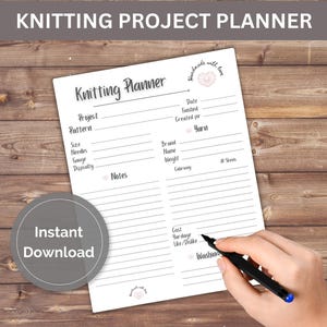 Knitting Project Planner, Knitting Tracker,  Printable Knitting Journal,  Knitting Journal Download, Knitting Planner Junk Journal