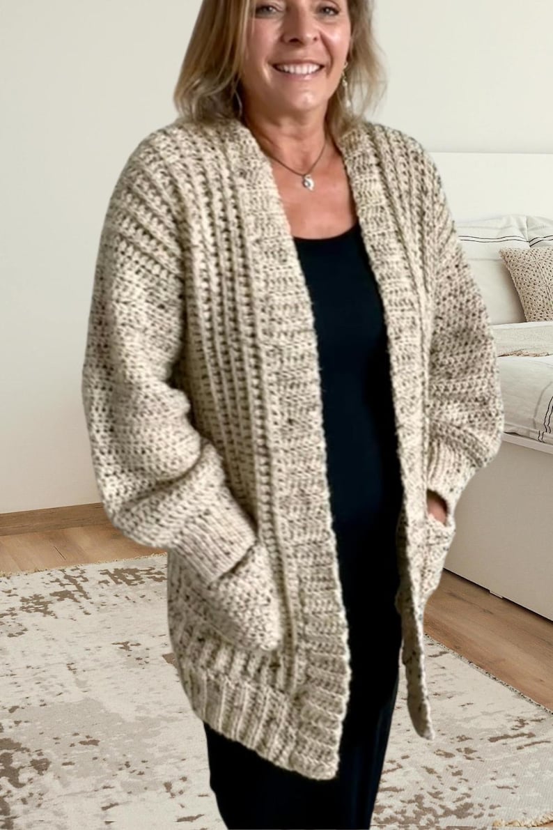 Crochet Cardigan Pattern Women, Oversized Crochet Sweater Pattern, Crochet Cardigan with pockets, Easy Crochet Cardigan Pattern image 3