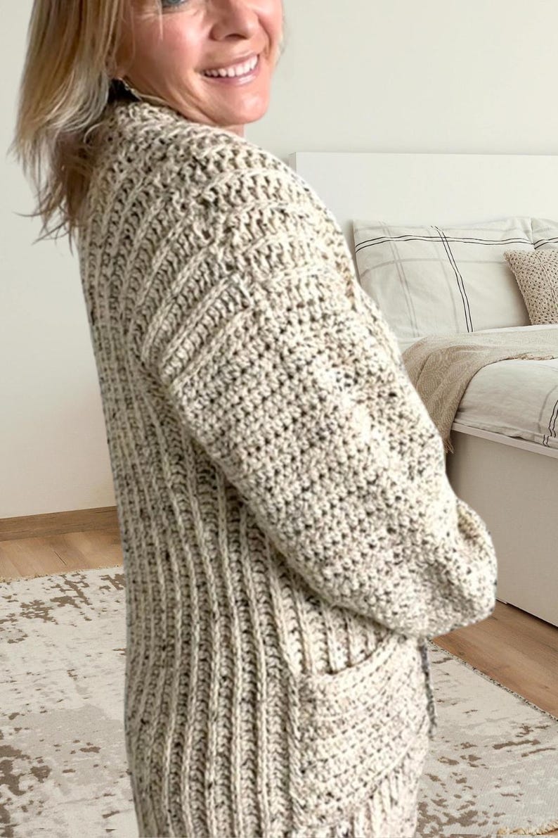 Crochet Cardigan Pattern Women, Oversized Crochet Sweater Pattern, Crochet Cardigan with pockets, Easy Crochet Cardigan Pattern image 6