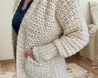 Easy Crochet Cardigan Pattern, Crochet Cardigan Pattern Women, Oversized Crochet Cardigan Pattern, Crochet Cardigan with pockets