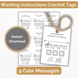 Crochet Care Instructions Tags: Printable Gift Labels (Digital Download)