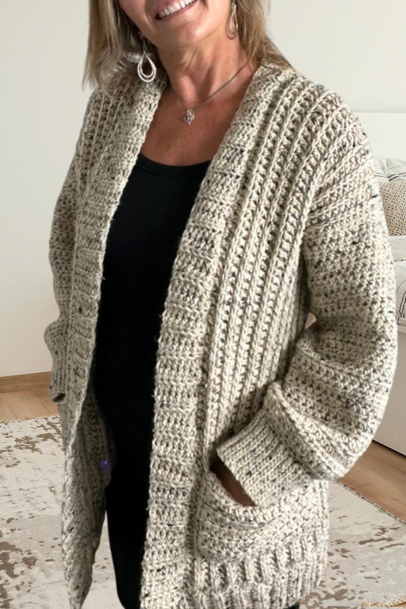 Crochet Cardigan Pattern Women, Oversized Crochet Sweater Pattern, Crochet Cardigan with pockets, Easy Crochet Cardigan Pattern image 2