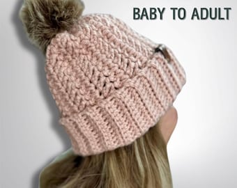 Padrão de gorro de crochê com fio grosso, padrão de gorro de crochê grosso, padrão de crochê espinha de peixe, padrão de gorro de crochê fácil para iniciantes
