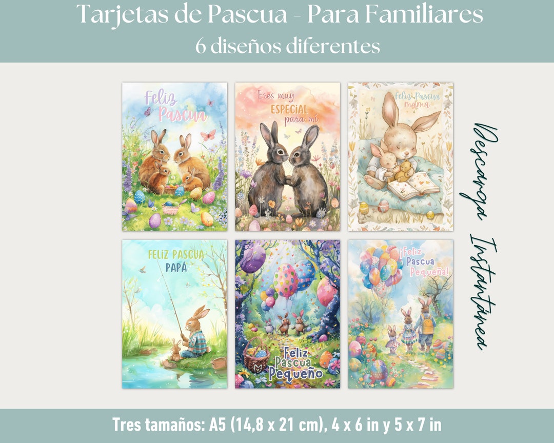 Easter Cards for Family | in Spanish | Pack of 6 Unique Watercolor Designs,  Ideal to Send to Your Loved Ones - Etsy, image size:1080x864