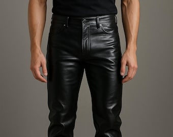 Men's Black Leather Biker Pants, Cowhide Leather Motorcycle Pant