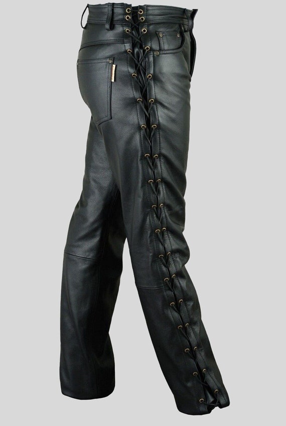 【MORE THAN BLACK】25SS★ LEATHER BIKER PANTS Walmart Men's Black Leather Motorcycle Pants, Jeans Style