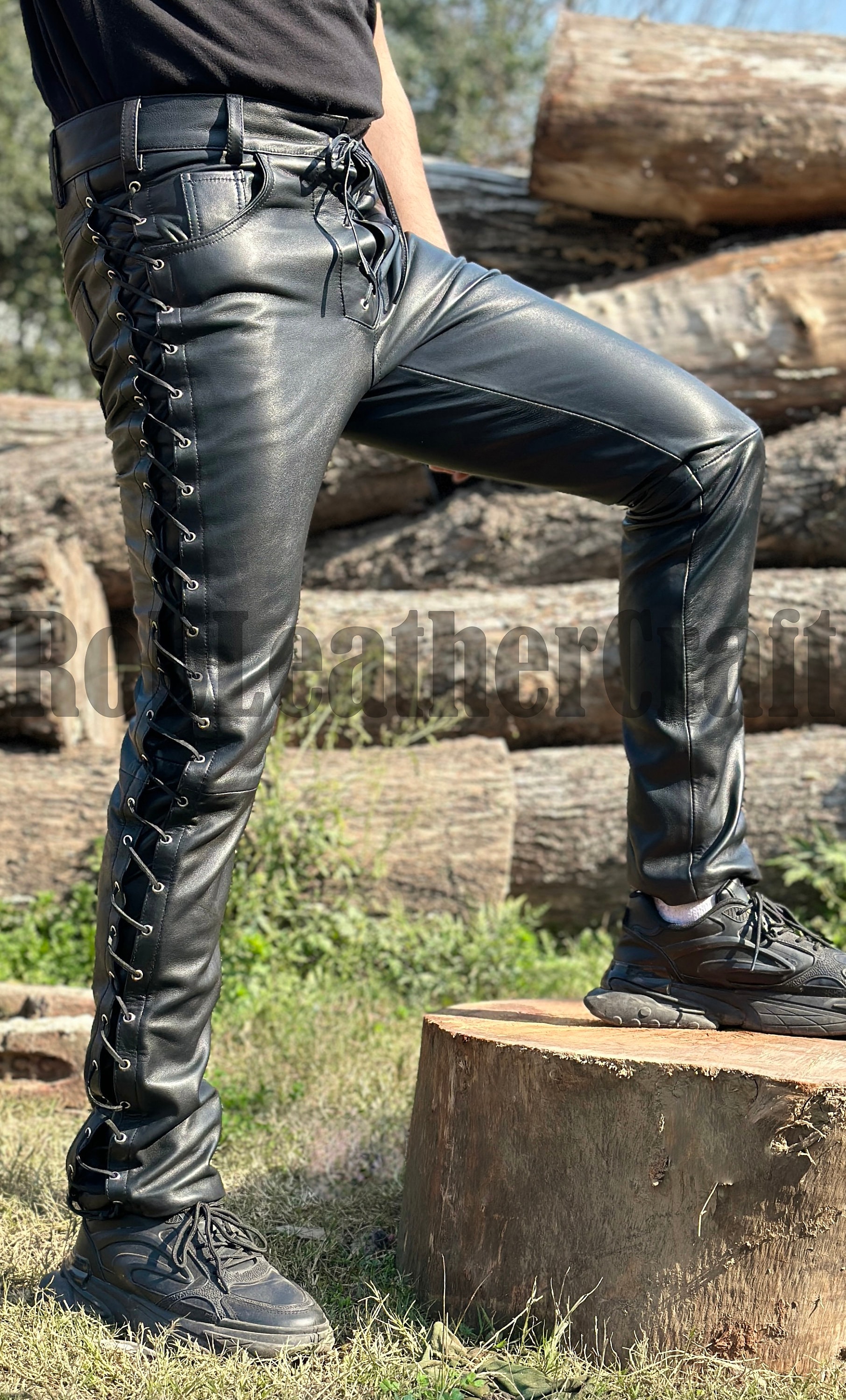 Men's Black Lambskin Leather Motorcycle Pant, Men's Black