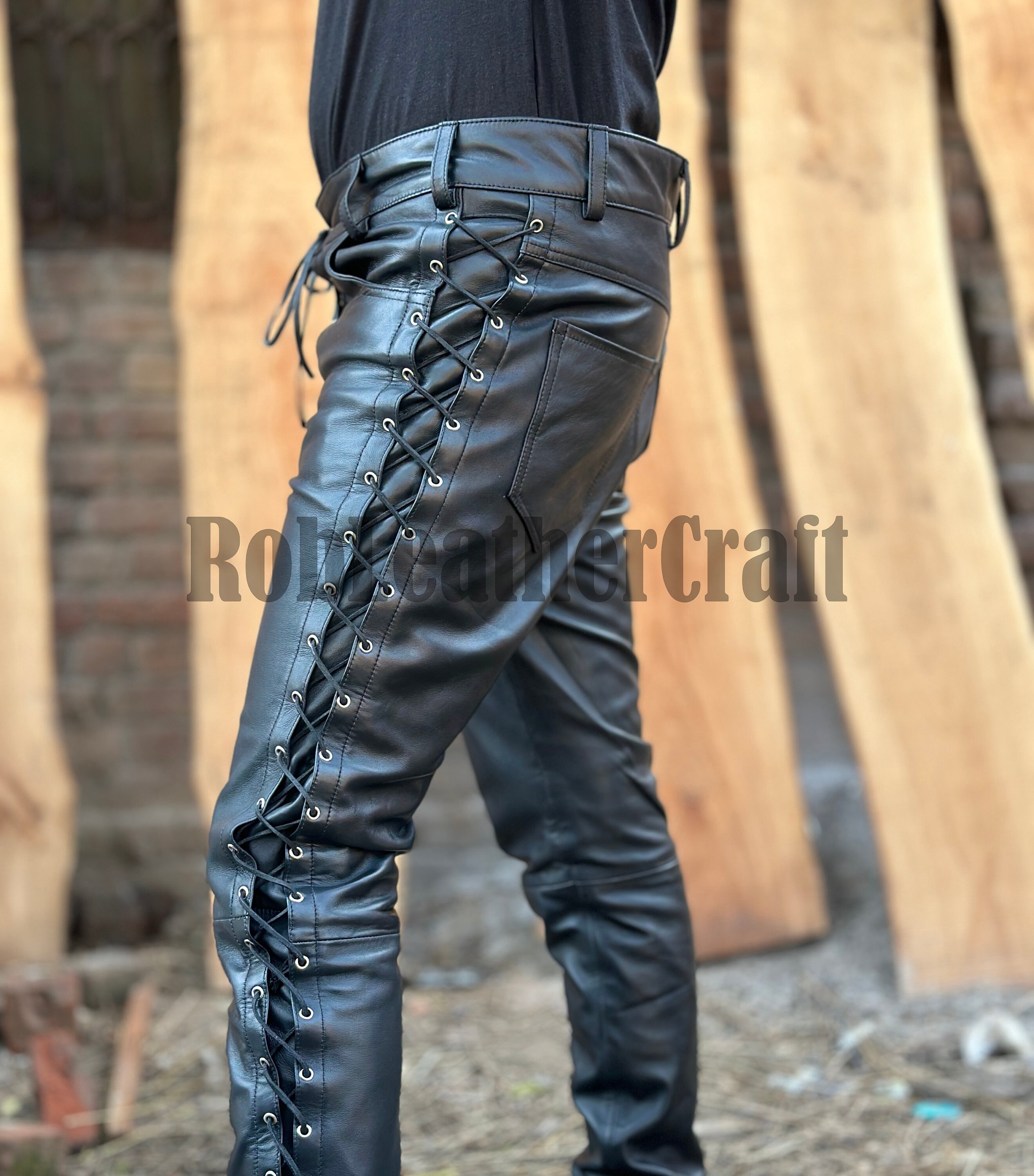 Men's Black Lambskin Leather Motorcycle Pant, Men's Black