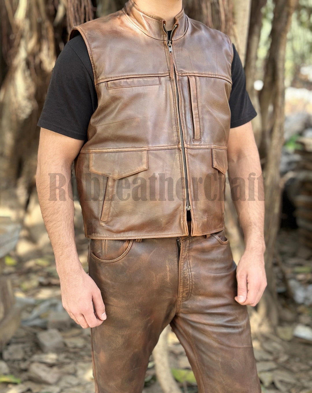 Chalecos De Moto Para Hombre Chaleco De Cuero Para Motociclista Hombre - Bolsillo Oculta Armas - Cordones Ajustables - Talla 2XL Chaleco Bolsillo Oculto