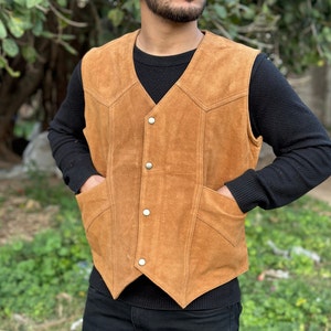 Men Suede Leather Vest, Real Suede Leather Western Cowboy Vest, Mens Brown Suede Cowboy Vest, Suede Leather Vest For Men