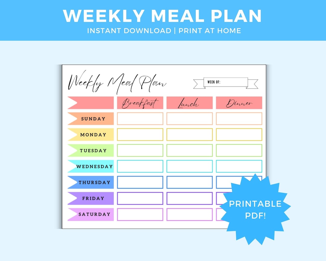 Weekly Meal Planner Printable - Rainbow (digital Download) Food List ...