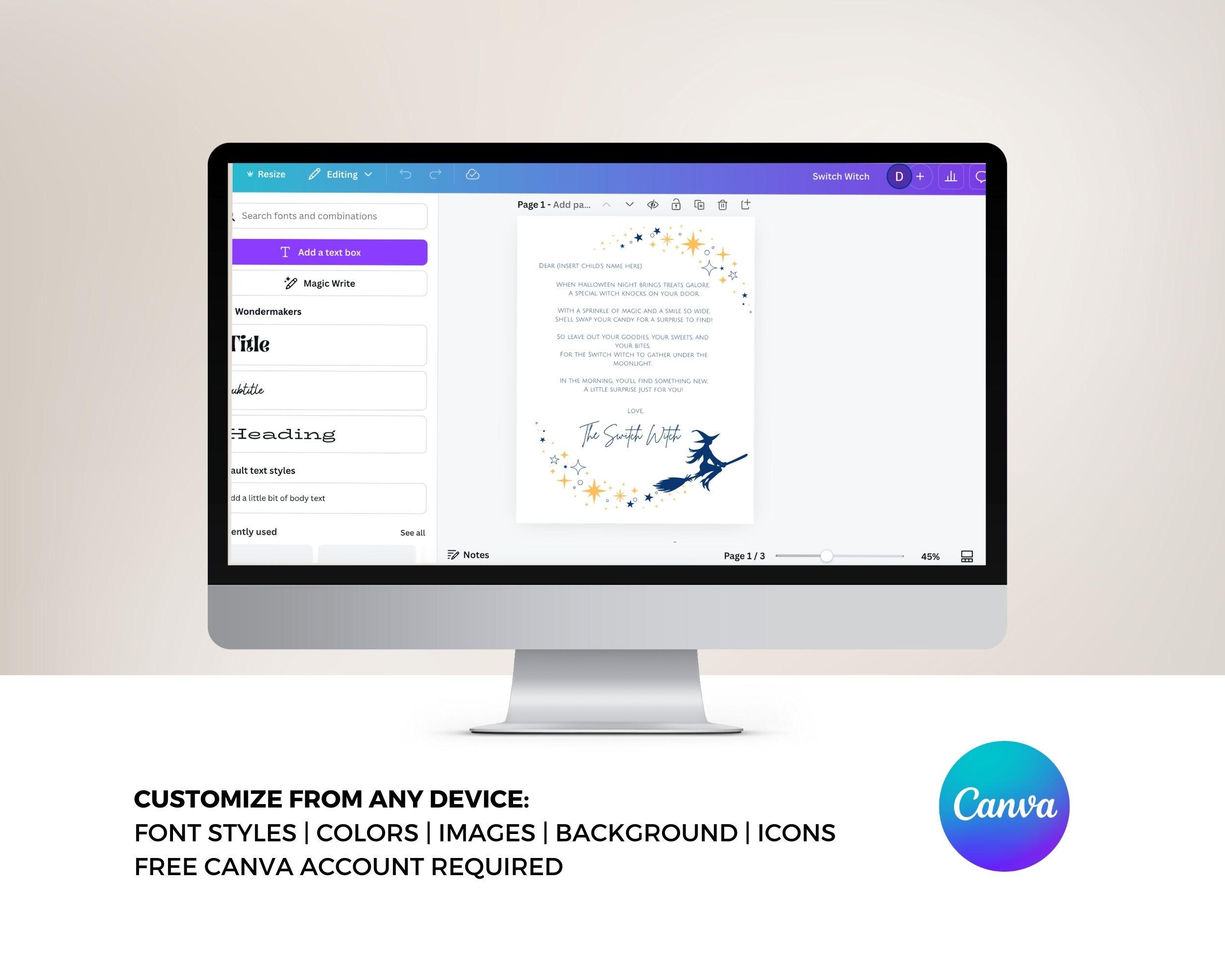 Switch Witch Letter Template / Switch Witch Printable / Halloween ...