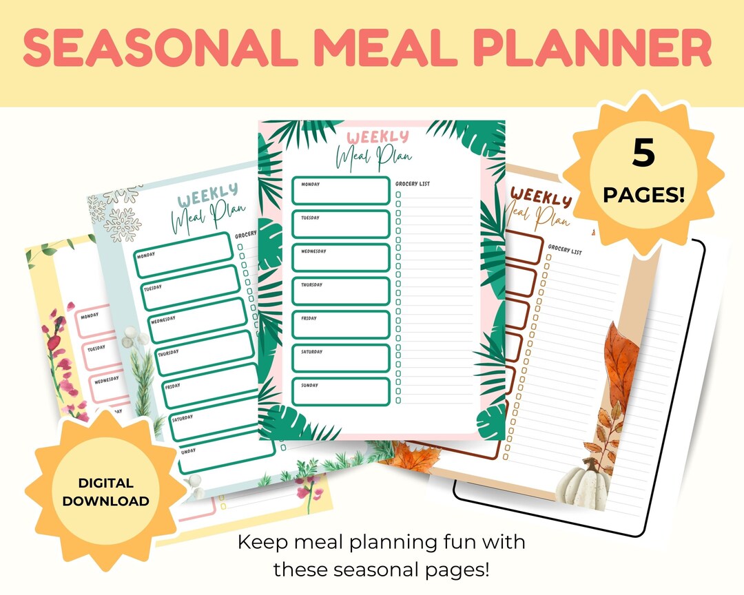 Seasonal Weekly Meal Planner - Digital Download Printable PDF - Etsy