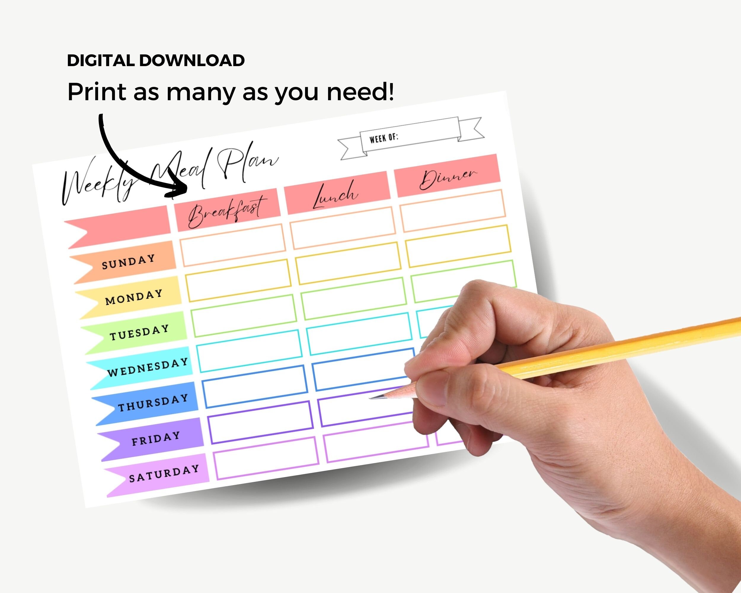 Weekly Meal Planner Printable - Rainbow (digital Download) Food List ...