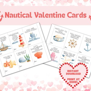Nautical Valentine&#39;s Day Cards, Printable Valentine&#39;s, Children&#39;s Valentine&#39;s Cards, Classroom Valentine&#39;s Party / Print at Home