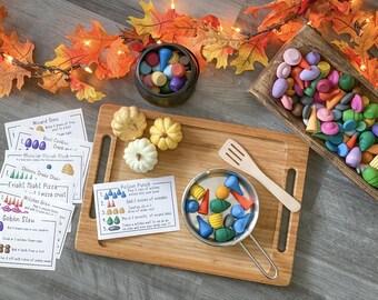 Halloween Themed Loose Parts Recipe Cards (Part 3!) - For Use With Mandala Pieces - Open Ended Play Printable